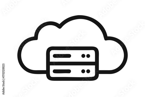Cloud computing icon with a server rack inside