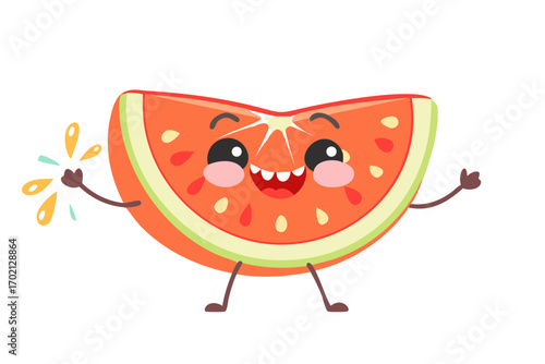 Cute cartoon slice of grapefruit with a happy face