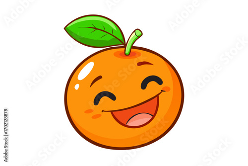 Joyful cartoon orange with closed eyes and a wide smile
