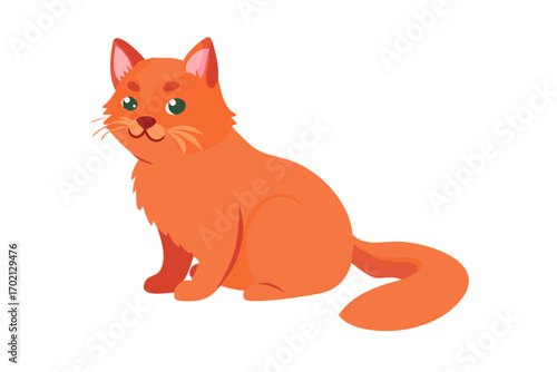 Fluffy orange cat sitting and looking to the side