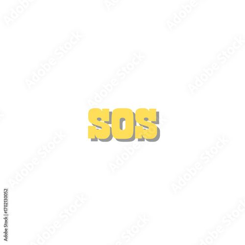 SOS Distress Signal in Yellow Color with Shadow, Isolated on White Background for Conceptual Design