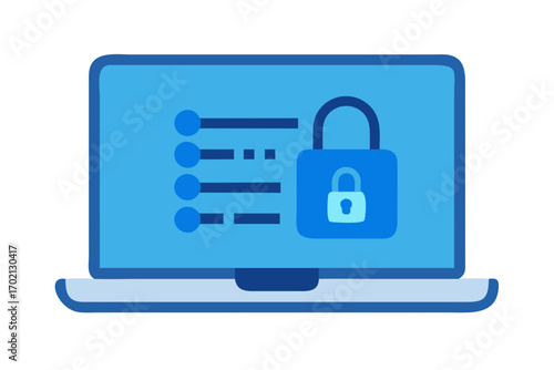 Laptop displaying a list and a large padlock icon, symbolizing data security
