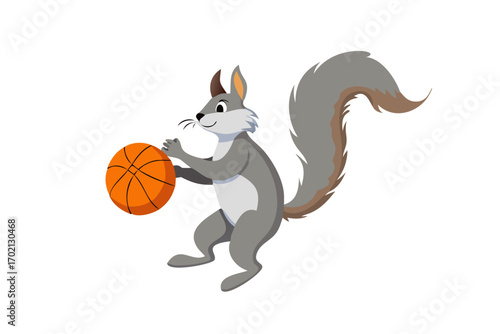Cute cartoon squirrel holding a basketball