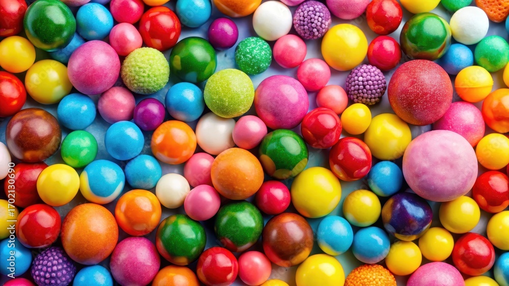 Fototapeta premium Vibrant colourful array of bubble gum filling the whole composition with various sizes and shapes