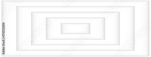 A minimalist abstract representation of nested rectangular frames in stark white creating a clean and modern optical illusion.