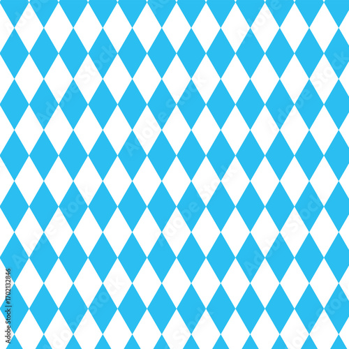 Seamless Bavarian blue and white diamond checkerboard pattern vector, Oktoberfest festival fabric and wallpaper background.