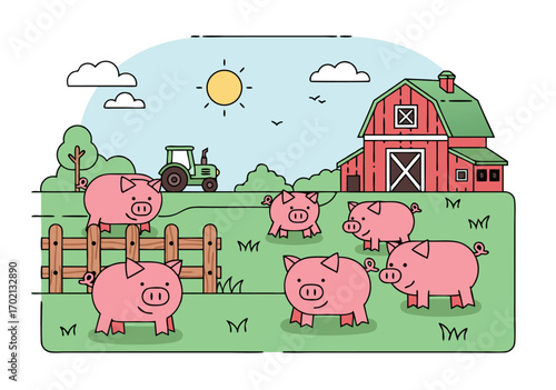 Pig farm vector illustration