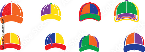 Colorful baseball caps with contrasting panels headwear