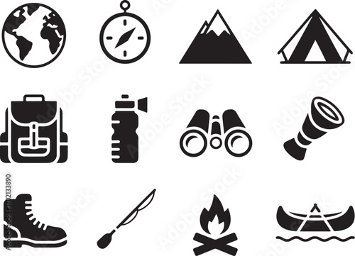 Adventure icons plan your journey explore outdoors