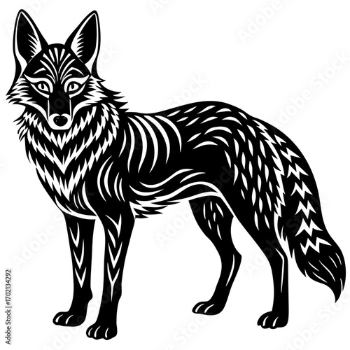 Black backed jackal silhouette design on white background