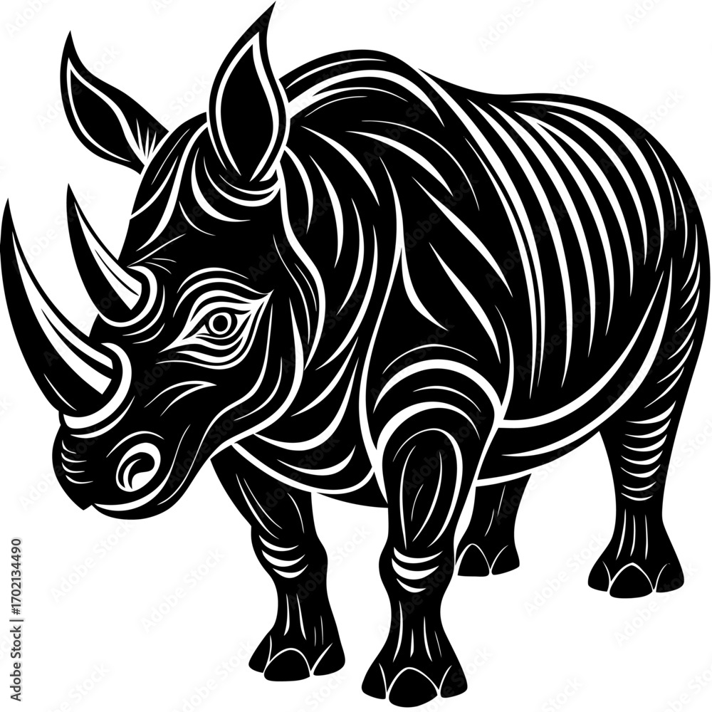 Obraz premium Bold black rhinoceros design on white background