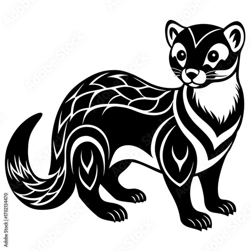Black footed ferret illustration with bold black design on white background