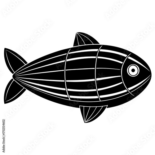 Whimsical blimp fish illustration on white background