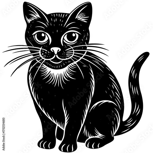 Abstract bombay cat silhouette black design on white background