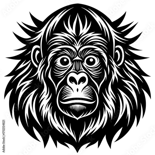 Bornean orangutan black design on white background