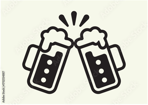 Toasting glasses of beer line art Vector