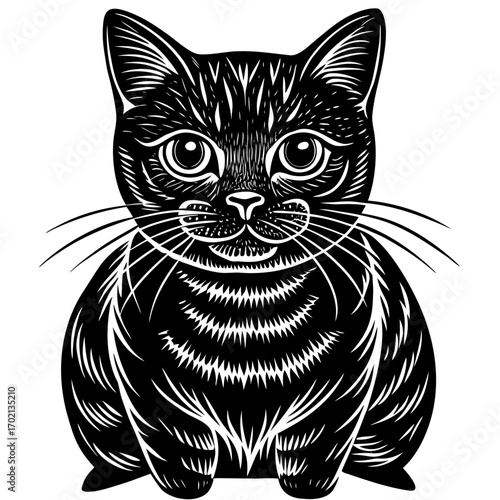Black british shorthair cat design on white background