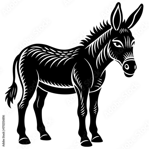 Minimalist donkey illustration black and white design