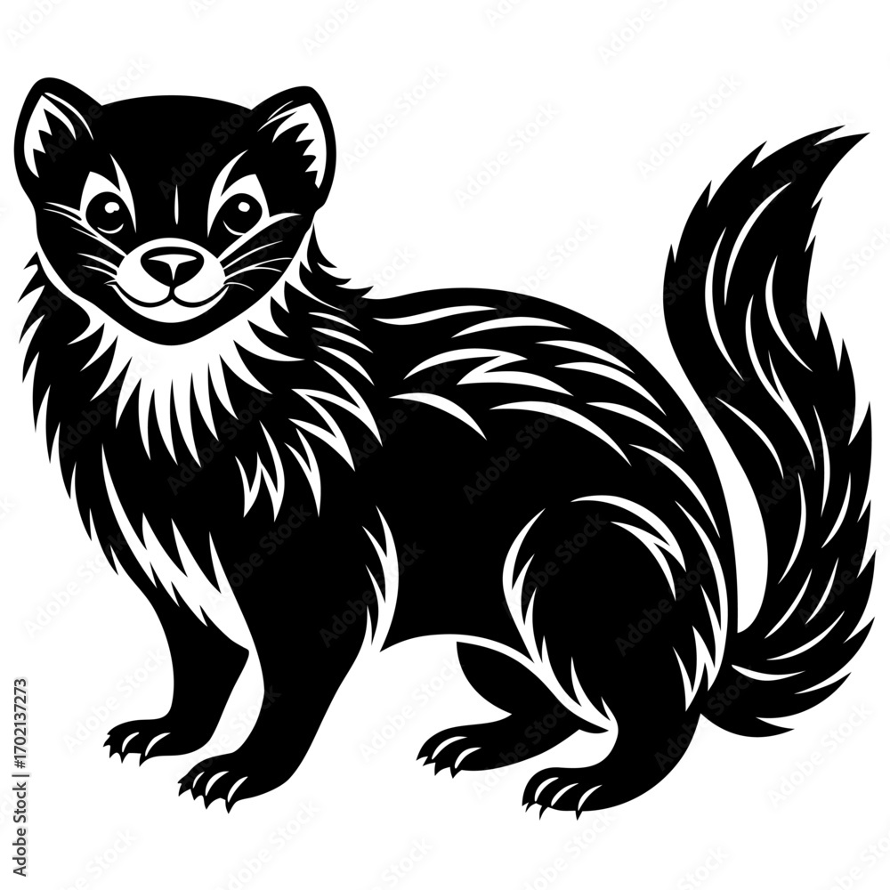 Obraz premium Stylized black ferret silhouette on white background