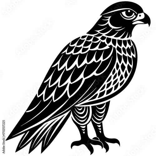 Bold black falcon design on a clean white background