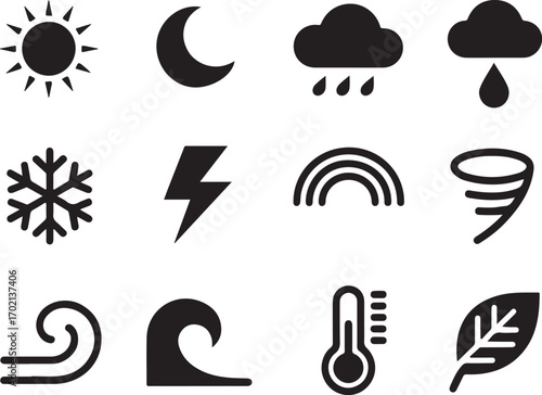 Diverse weather icons for forecasting and climate apps