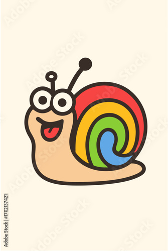 Cute cartoon snail with a colorful rainbow shell smiling happily. A cheerful vector illustration for kids