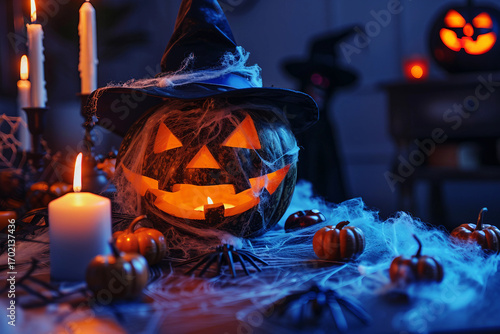 AI generated picture of a mysterious scary character in spooky halloween night