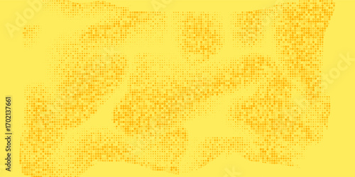 Yellow halftone pattern. Retro comic gradient background. Bright orange pixelated dotted texture overlay. Cartoon pop art faded gradient pattern.