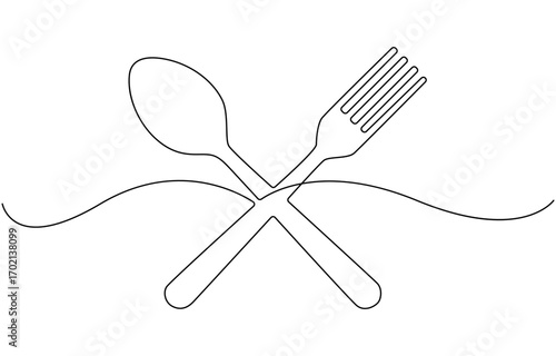 Spoon with Sparkle continuous one line drawing.