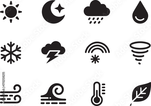 Diverse weather icons for forecasting and climate apps