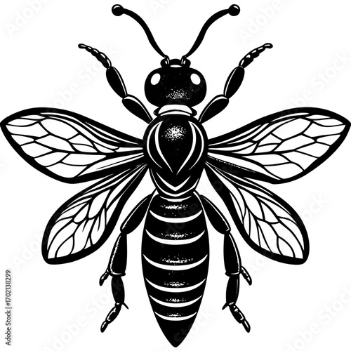 Black and yellow sand wasp design on white background
