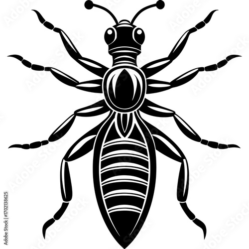 Black and white termite illustration on a clean background