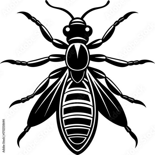 Stylized black termite illustration on white background
