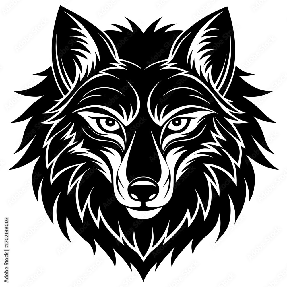 Fototapeta premium Stylized black wolf silhouette on white background