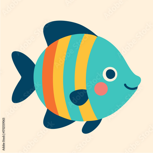 Cute cartoon fish with stripes, a playful ocean dweller illustration