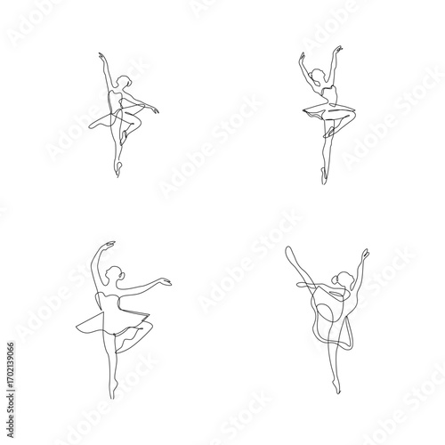 Continuous Line Art of Ballet Dancers Set