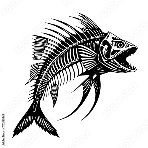 Fish skeleton with sharp teeth, a symbol of death