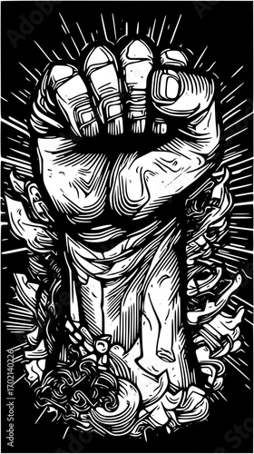 Raised fist with floral elements, symbolizing power