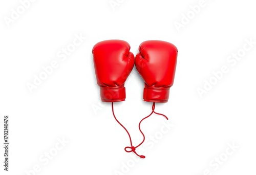 A pair of vibrant red boxing gloves, isolated on a pure white background,   agility,  leather gloves