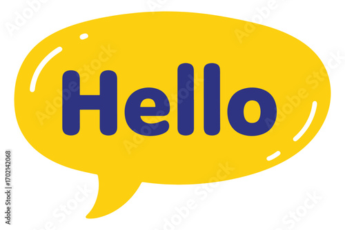 Hello speech bubble isolated on white background, conveying a greeting or introduction, with a yellow background and blue text, suitable for comics vector illustration