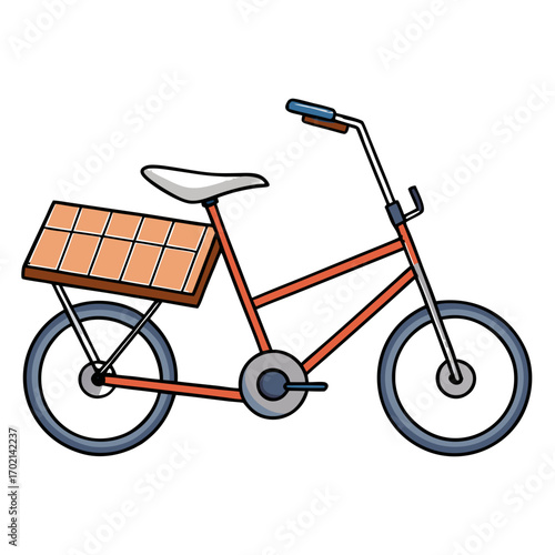 Orange and blue bicycle with a cargo box on the back, perfect for delivery services, urban commuting, or eco-friendly transport solutions.