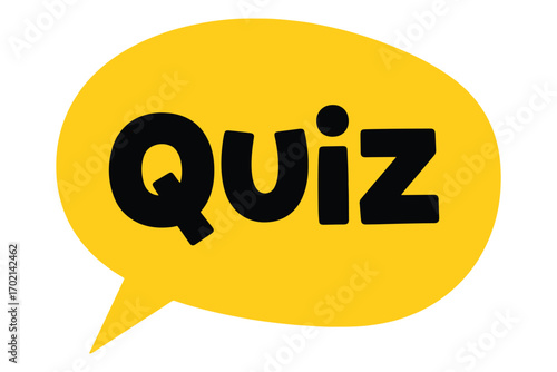 Announcing quiz time in a yellow speech bubble isolated on white background, inviting participation and engagement in a knowledge assessment activity vector illustration