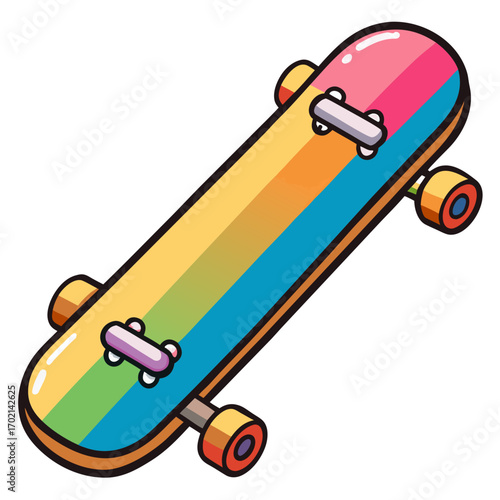 Vibrant rainbow skateboard for fun, action, and creative expression, perfect for youth culture, summer vibes, and extreme sports enthusiasts