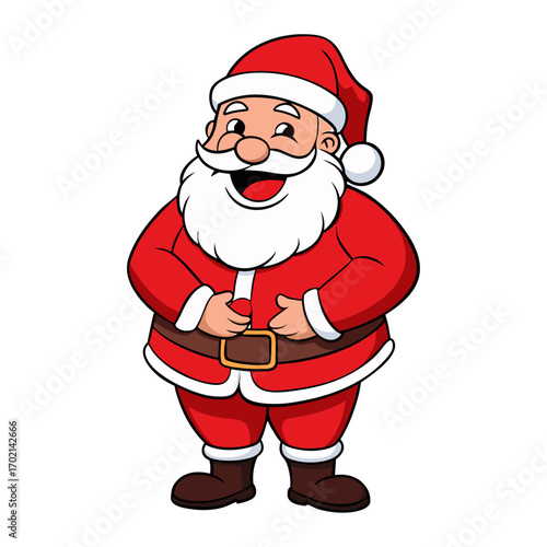 Smiling Christmas Santa Claus in Red Suit with Beard and Hat Cartoon Vector Illustration