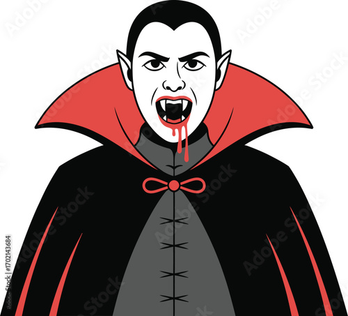 Cartoon vampire with fangs and dripping blood monster