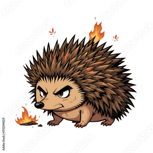 Flat colored hedgehog illustration with flaming spines