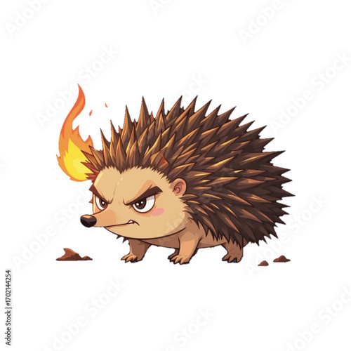 Flat colored hedgehog illustration with flaming spines