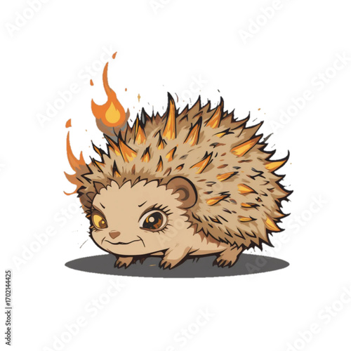 Flat colored hedgehog illustration with flaming spines