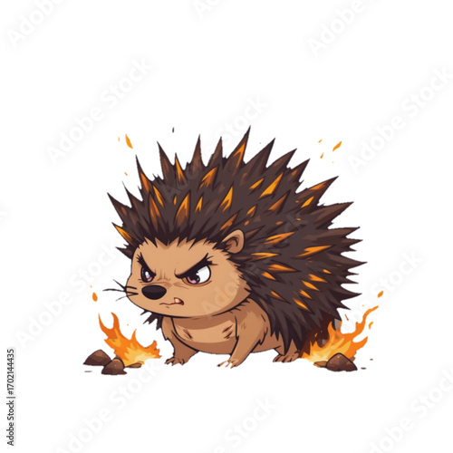 Flat colored hedgehog illustration with flaming spines