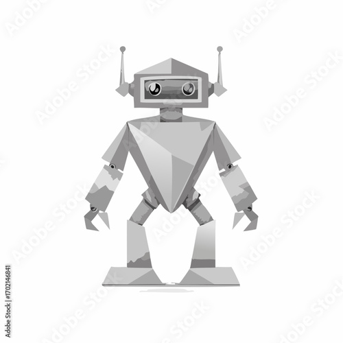 Futuristic metallic robot character with antennae and pincers, a cute digital art vector illustration isolated on a transparent background